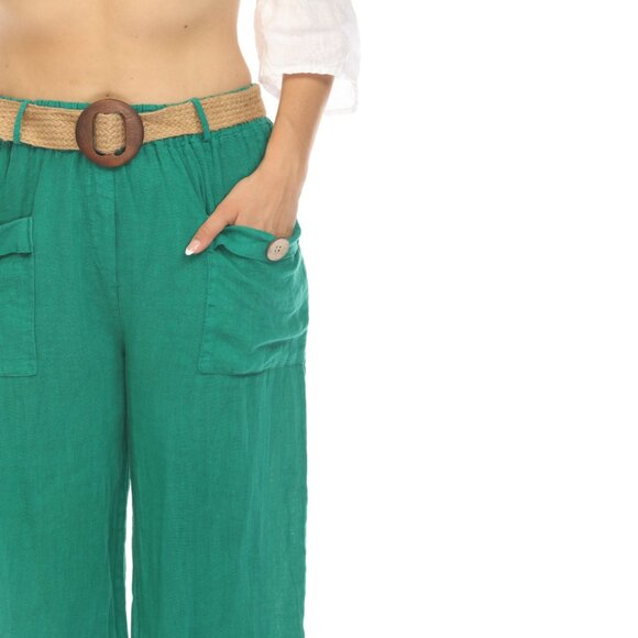 Green Pant with Bamboo belt and Pockets - Picture 3 of 6